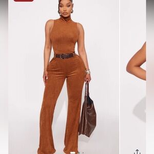 Fashion Nova Tan Sleeveless Jumpsuit with Belt